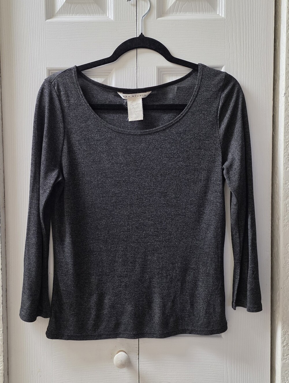 Max Studio Charcoal Scoop Neck 3/4 Sleeve Top M